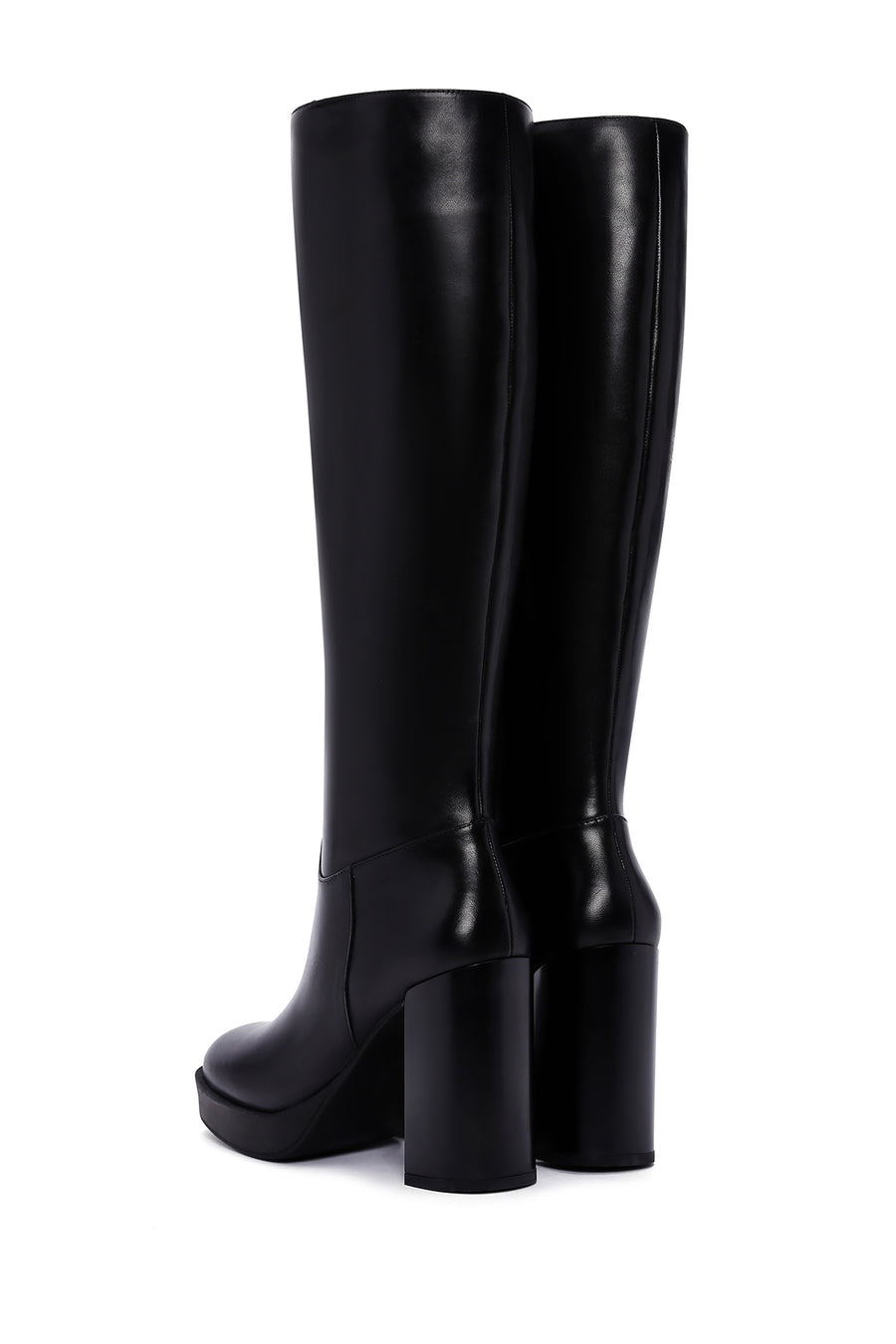 Women's Black Thick Heeled Zippered Leather Boots