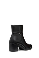 Geox Women's Black New Asheel Zippered Thick Heel Leather Boots | Derimod
