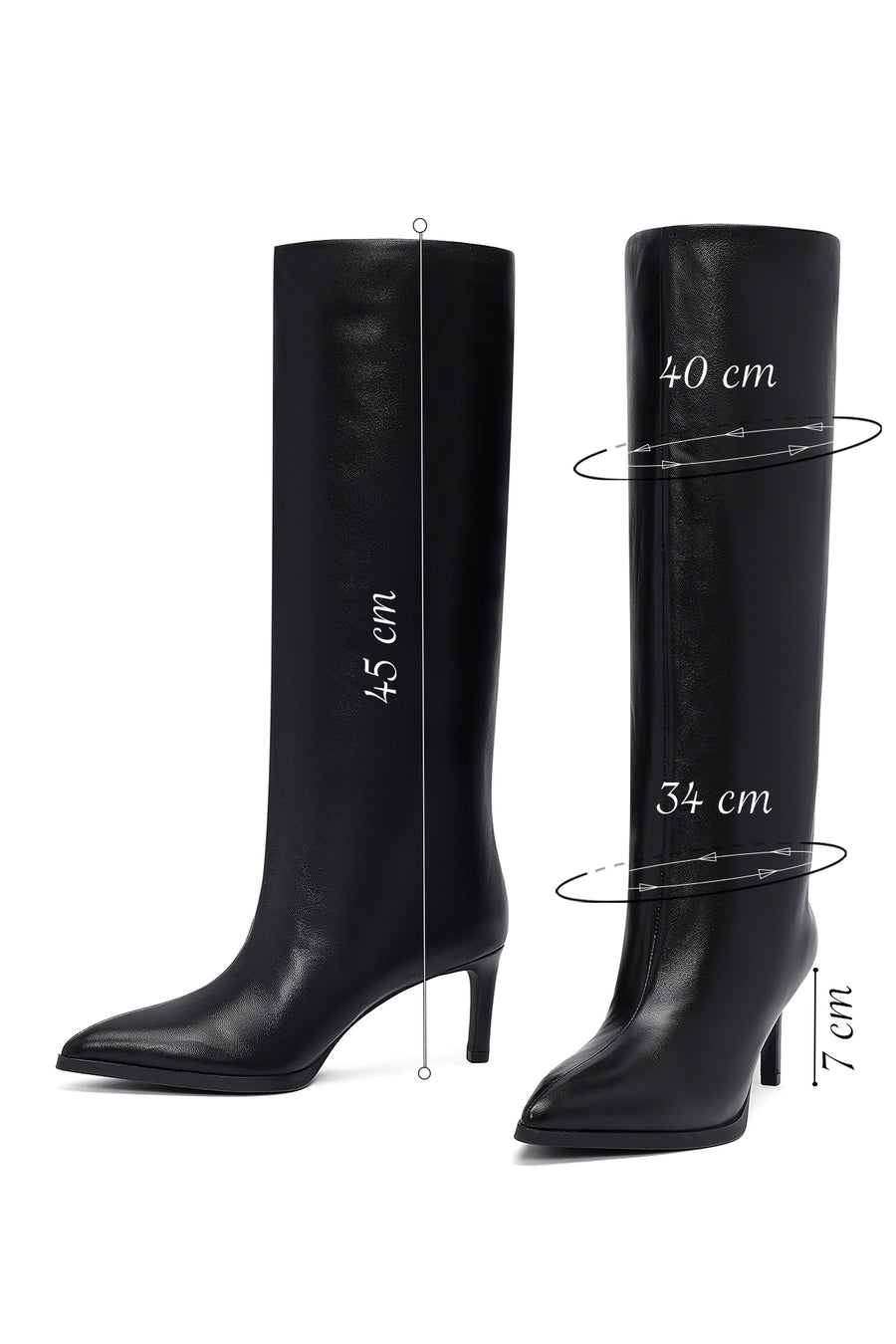 Woman Black Thin High-Heeled Leather Boots