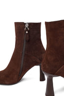 Woman Brown Zip Closure Thin-Heeled Suede Boots | Derimod