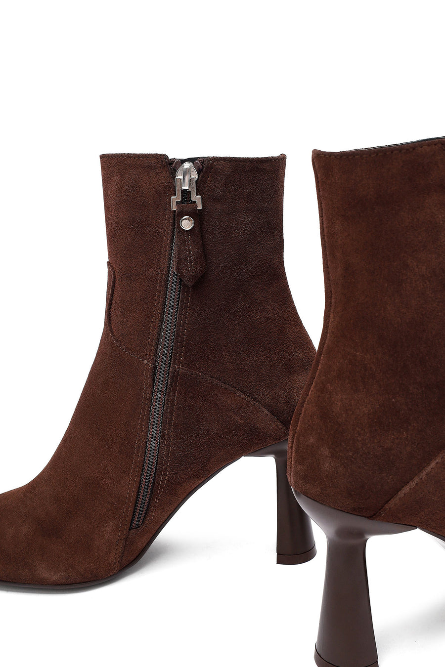 Woman Brown Zip Closure Thin-Heeled Suede Boots