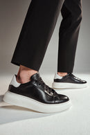 Men's Black Lace-up Thick-Sole Leather Sneaker | Derimod