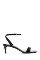 Women's Black Ankle Buckle Low Thin Heel Patent Leather Sandals | Derimod