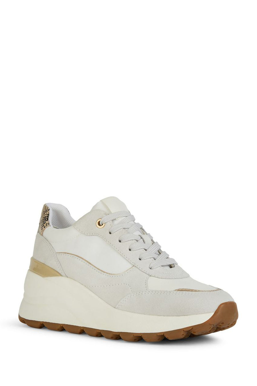 Geox Women's Cream Spherica Ec11 Thick Sole Lace Up Suede Leather Sneaker