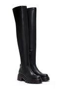 Women's Black Thick Soled Leather Boots | Derimod