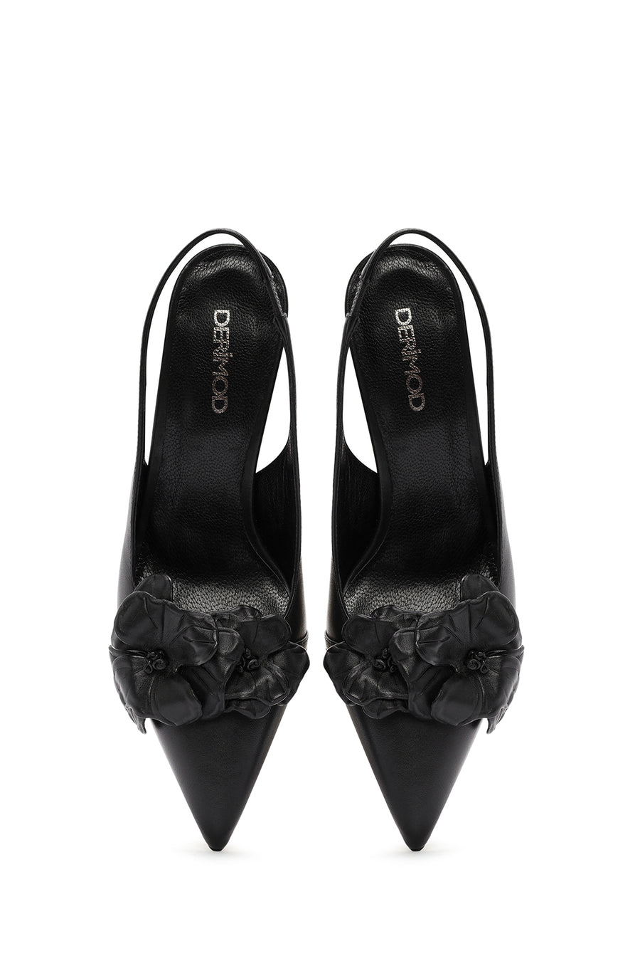 Women's Black Open-Back Heeled Leather Shoes