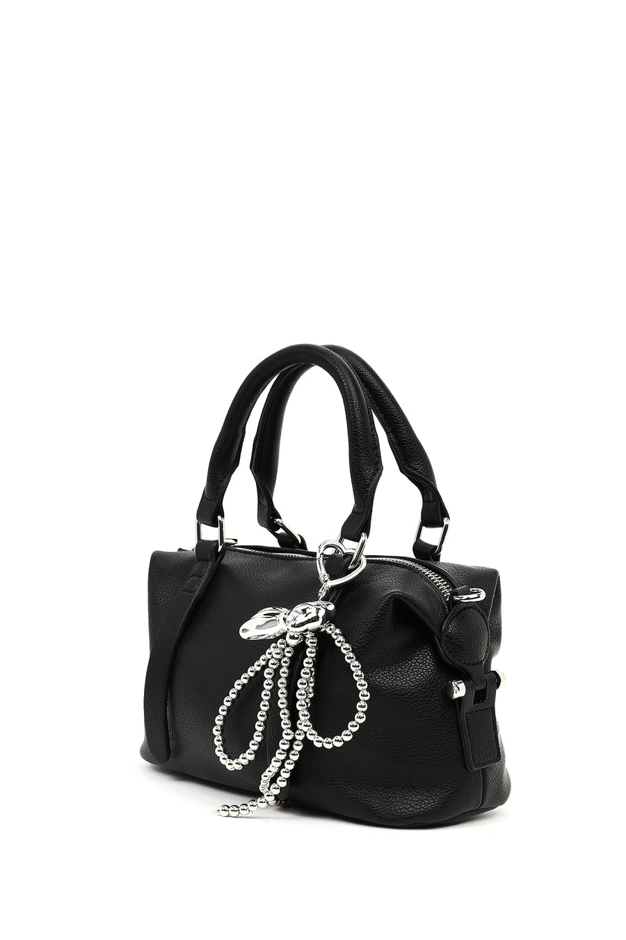Women's Black Long Strap Charm Mini Shoulder Bag