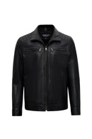 Elton Men's Black Turn-Down Collar Leather Jacket | Derimod