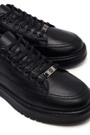 Male Black Lace-Up Thick-Soled Leather Sneaker | Derimod