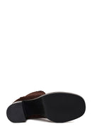 Woman Brown Zip Closure Chunky-Heeled Suede Leather Boots | Derimod