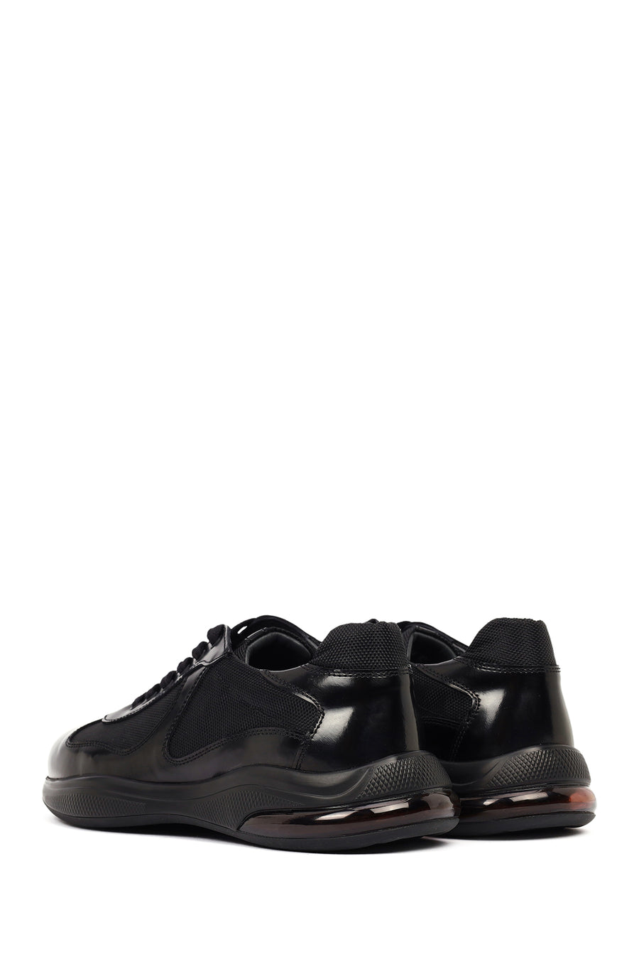 Men's Black Lace-Up Thick-Soled Leather Casual Sneaker