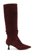 Woman Burgundy Heeled Suede Boot | Derimod