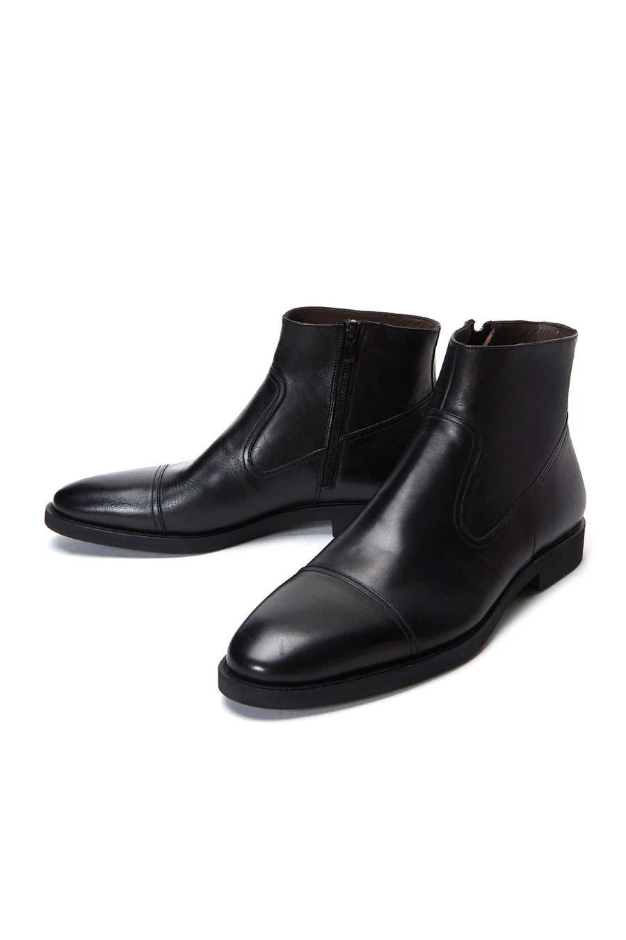 Men's Black Zippered Leather Classic Boots
