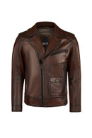 Carter Male Brown Double-breasted Collar Leather Jacket | Derimod