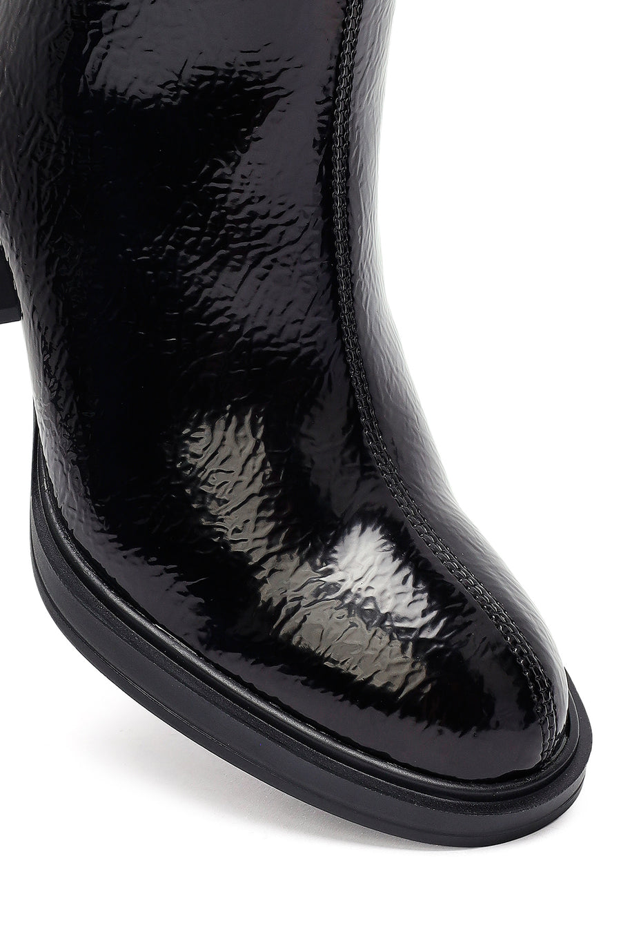 Woman Black Zip Closure Chunky-Heeled Boots