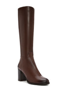 Woman Brown Zippered Chunky Heels Leather Boot | Derimod
