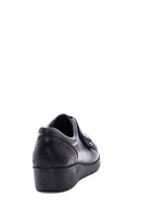 Women's Black Leather Wedge Heeled Comfort Shoes | Derimod