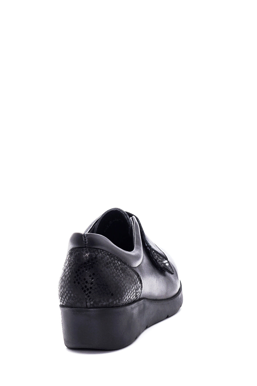 Women's Black Leather Wedge Heeled Comfort Shoes