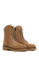Women's Beige Suede Leather Zippered Boots | Derimod