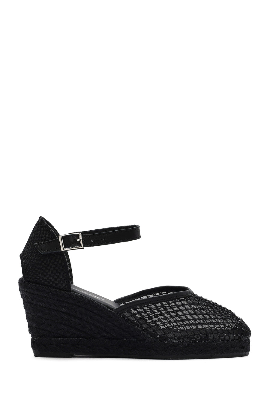 Women's Black Ankle Buckle Wedge Heel Espadrille Sandals 25SFD207314 | Derimod