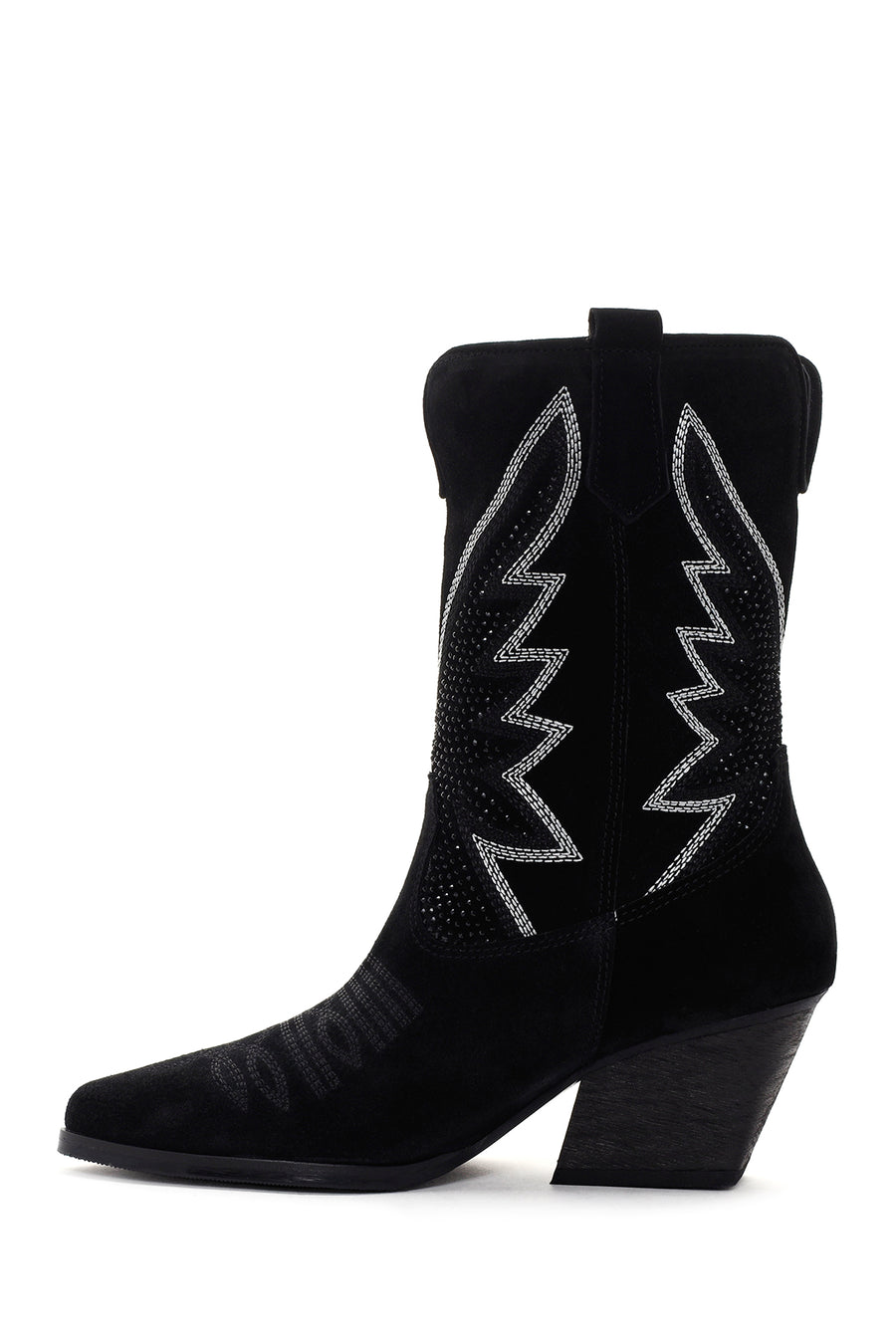 Women's Black Stone Leather Cowboy Boots