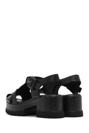 Women's Black Ankle Strap Thick-Sole Leather Sandals | Derimod