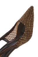 Women's Bronze Stone Open Back Thin Heeled Leather Shoe | Derimod