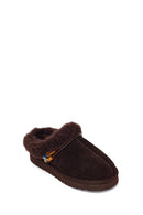 Woman Brown Stone-Embellished Suede Teddy Slipper | Derimod