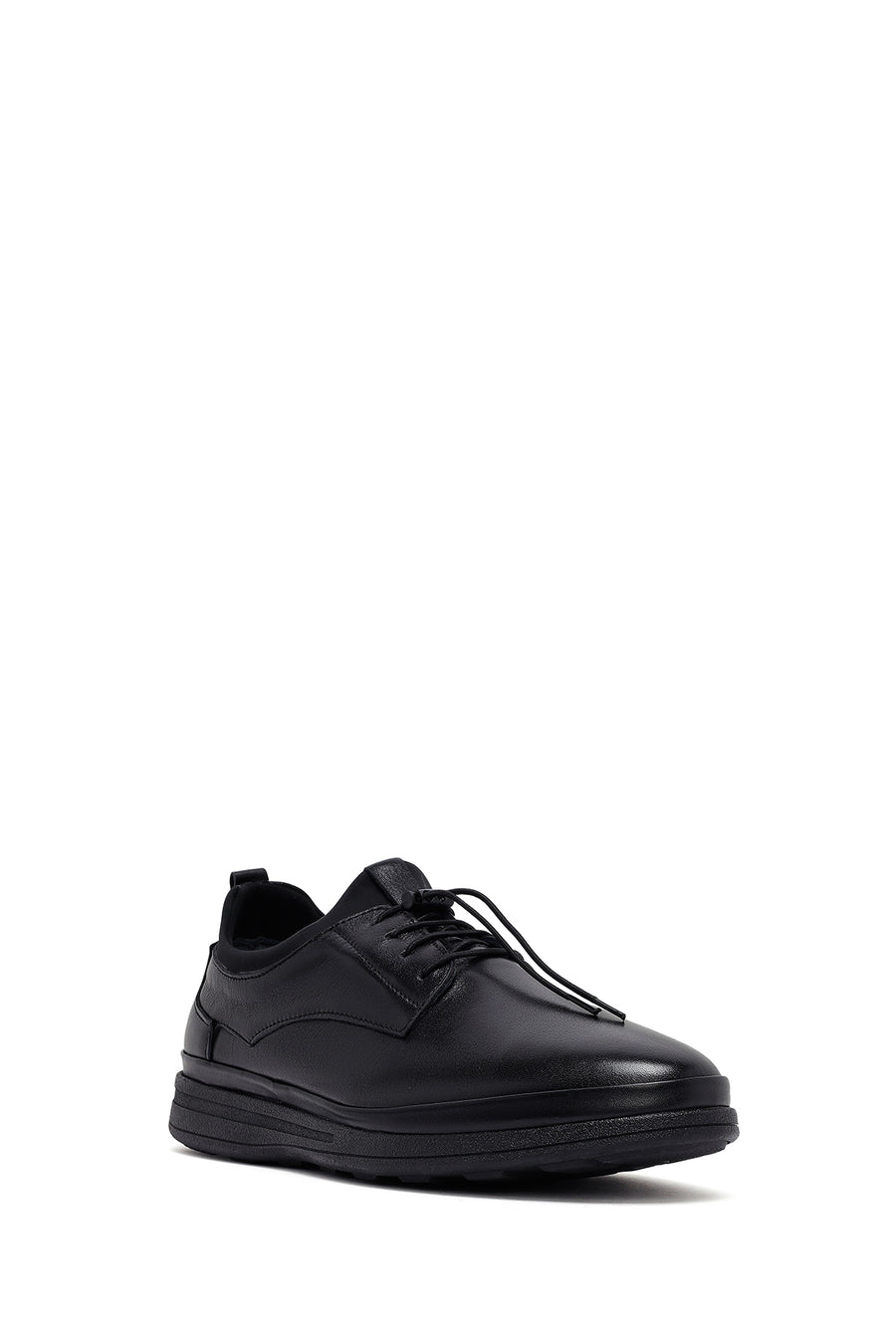Male Black Lace-Up Thick-Soled Leather Casual Shoes