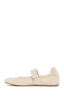Women's Cream Strapped Leather Sport Ballet Flats | Derimod