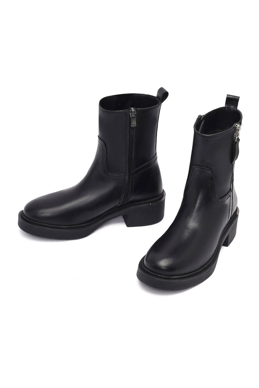 Women's Black Zippered Leather Boots