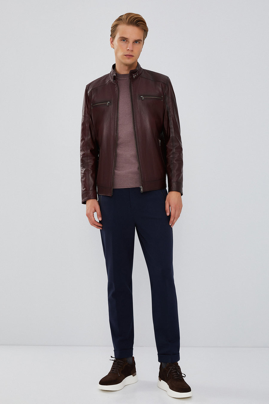 Maxim Men's Claret Red Leather Jacket