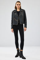 Oxford Women's Black Biker Leather Jacket | Derimod