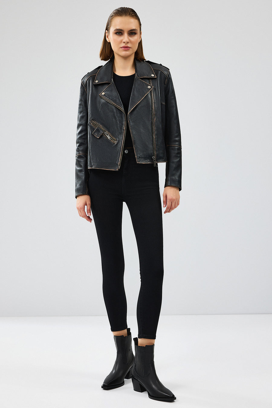 Oxford Women's Black Biker Leather Jacket