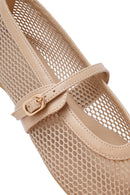 Woman Beige Net Buckled Ballerinas | Derimod