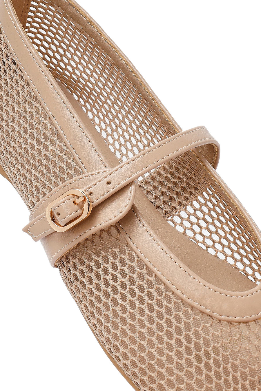 Woman Beige Net Buckled Ballerinas