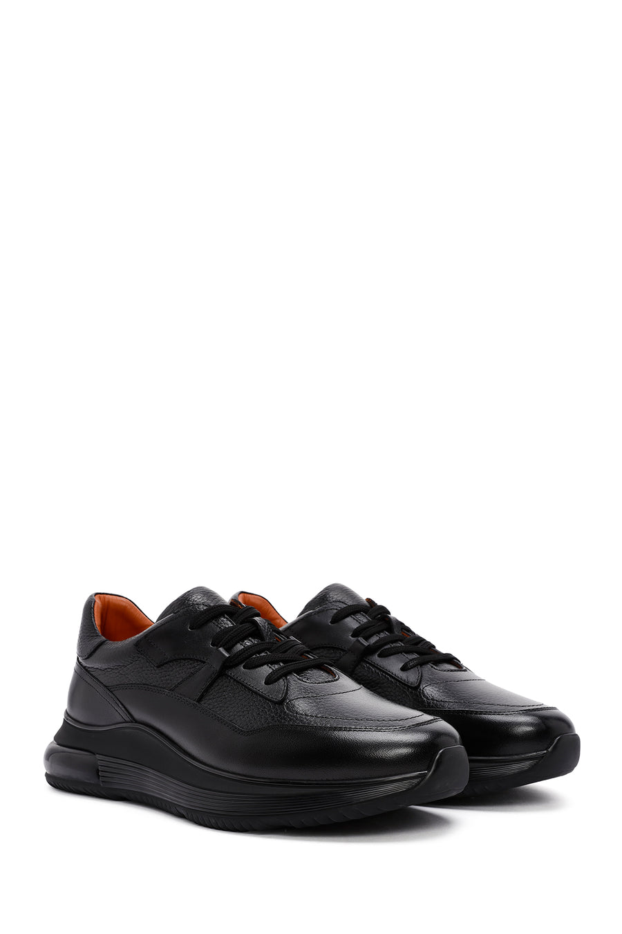 Men's Black Lace-Up Leather Casual Sneaker