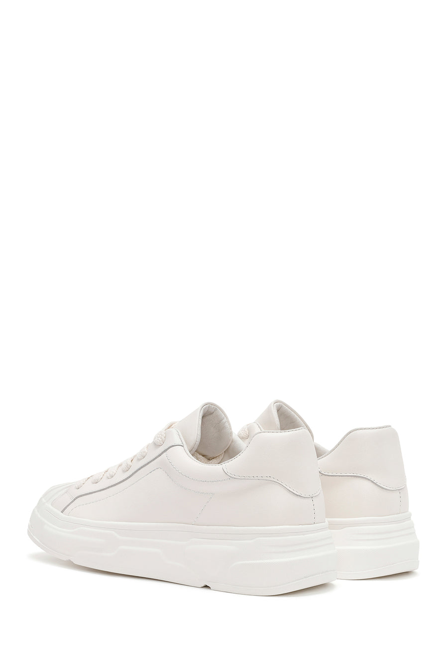 Erkek Beyaz Bağcıklı Deri Sneaker