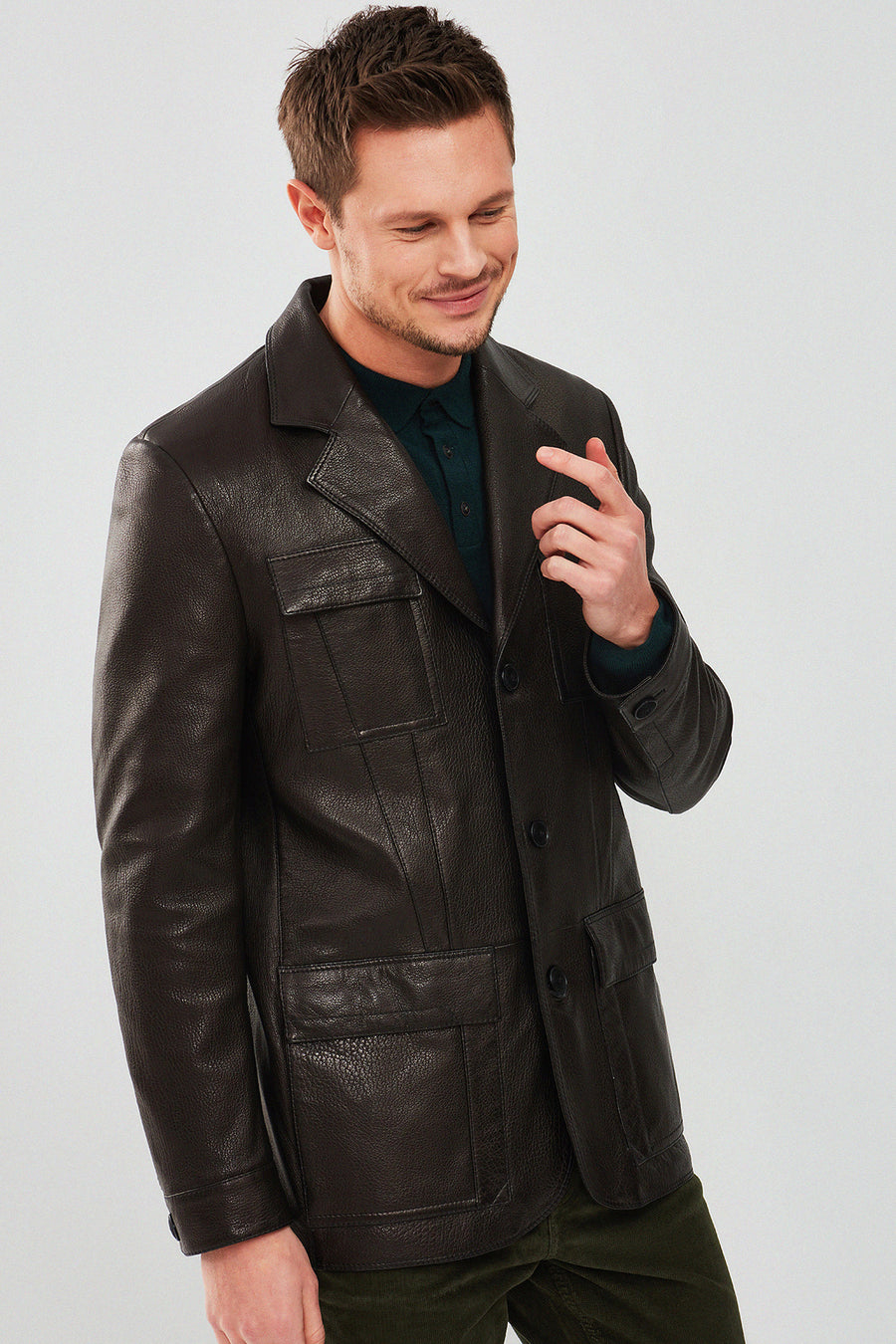 Kane Men's Black Blazer Safari Leather Jacket