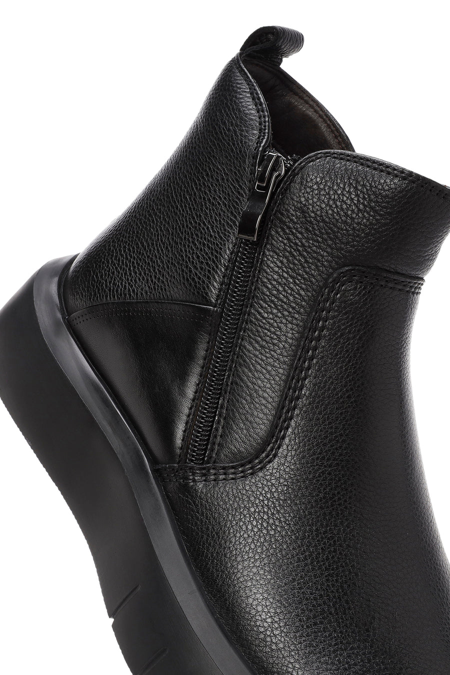 Male Black Zip Closure Thick-Soled Leather Boots