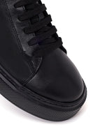 Male Black Lace-Up Thick-Soled Leather Sneaker | Derimod