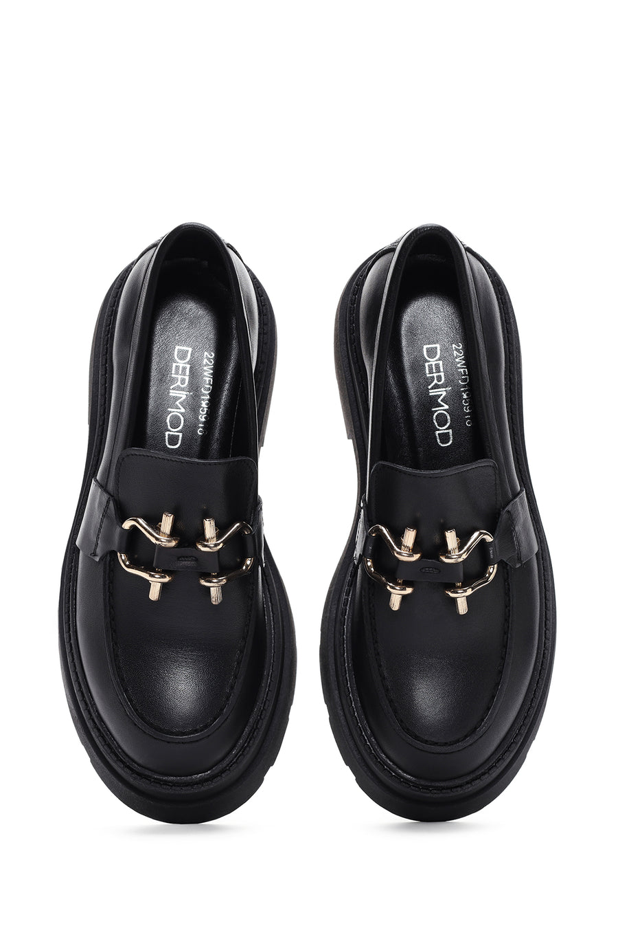 Women's Black Leather Thick Soled Masculine Loafer