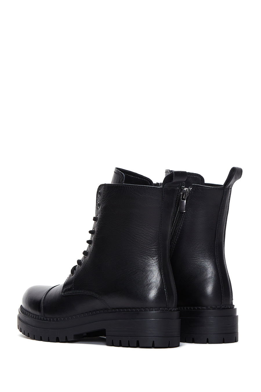 Women's Black Zippered Leather Boots