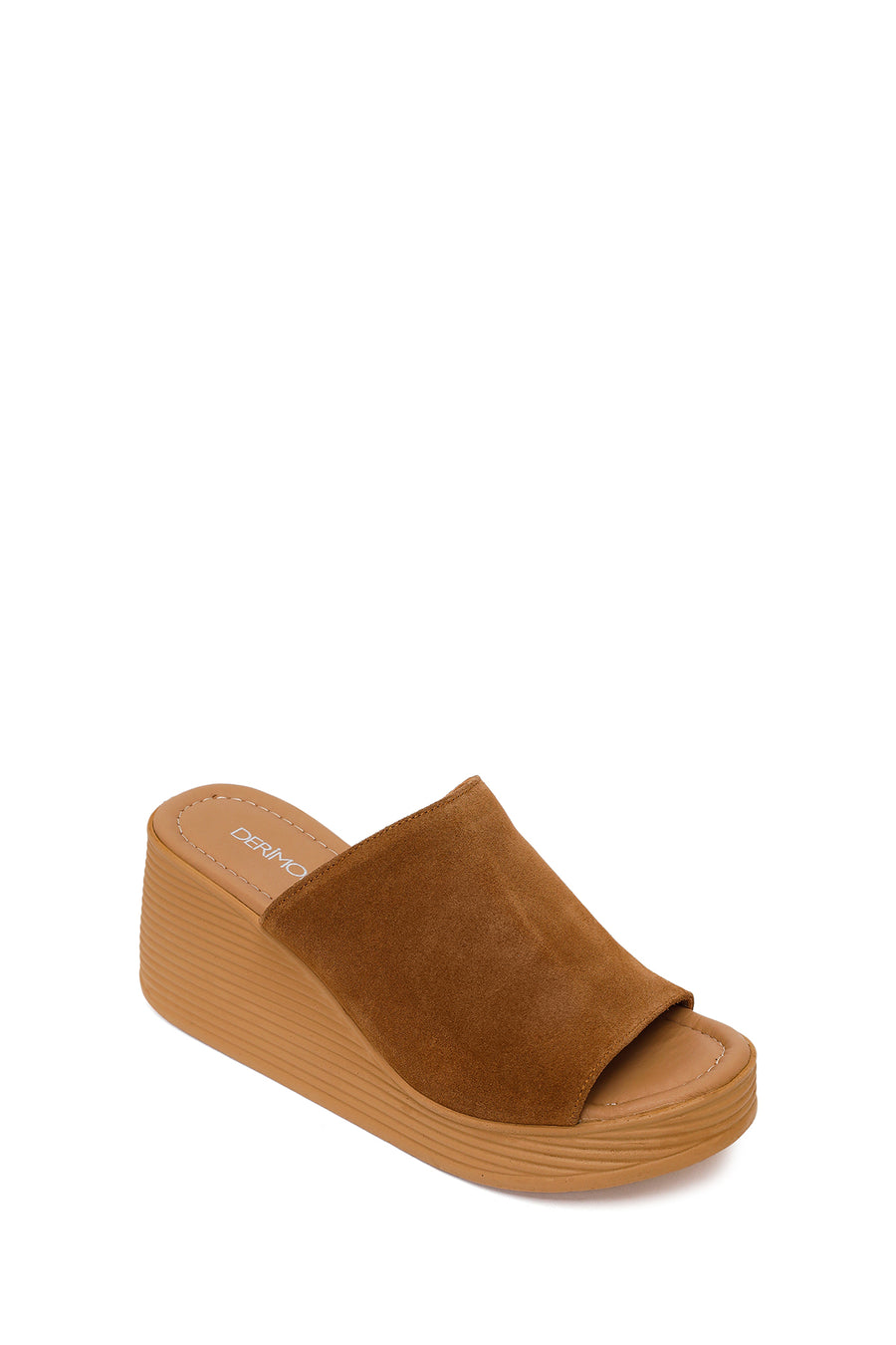 Woman Tan Wedge-Heel Suede Leather Slippers