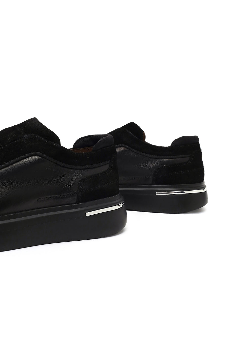 Men's Black Thick-Soled Leather Sneaker