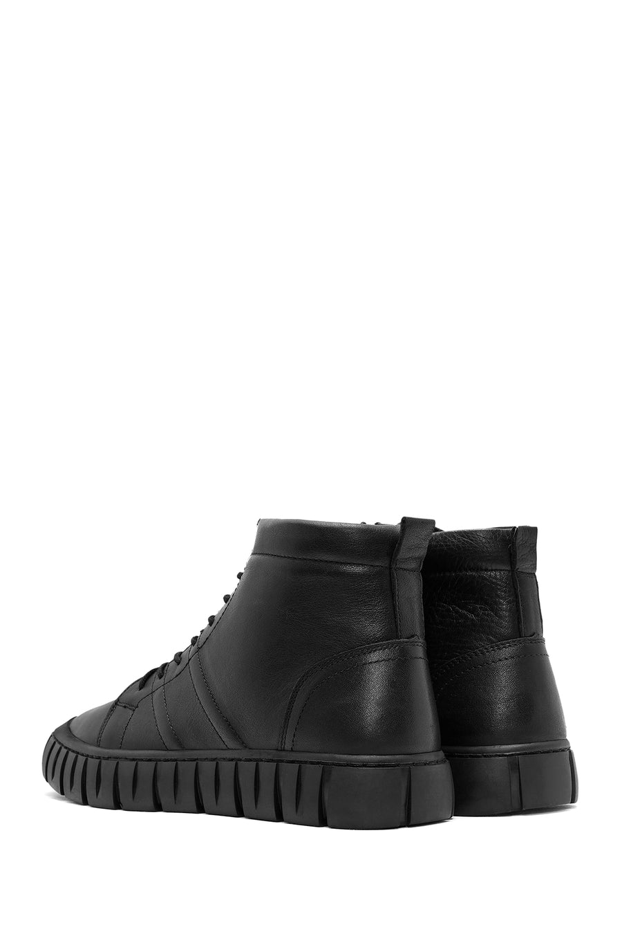 Men's Black Zippered Lace-Up Leather Boots