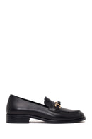 Woman Black Buckled Leather Masculine Loafer | Derimod
