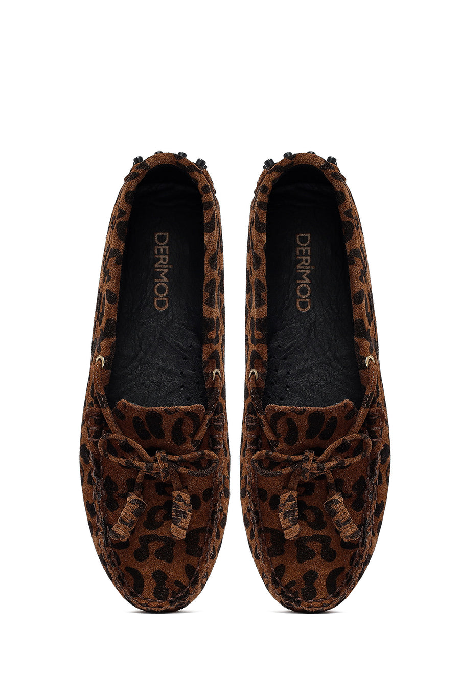 Kadın Leopar Fiyonklu Süet Deri Loafer