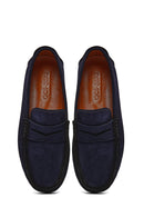 Men's Navy Blue Nubuck Leather Casual Loafer | Derimod