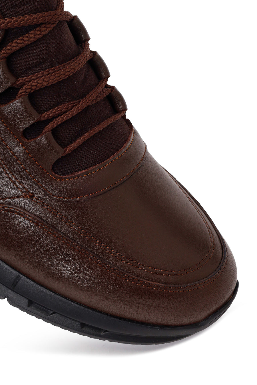 Erkek Kahverengi Bağcıklı Deri Casual Sneaker